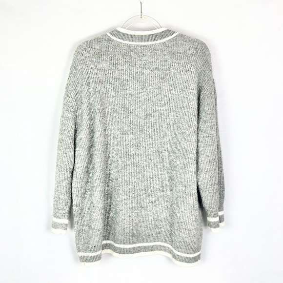 A NEW DAY | Heather Gray White Striped Oversized V-Neck Cardigan Sweater - Picture 2 of 11